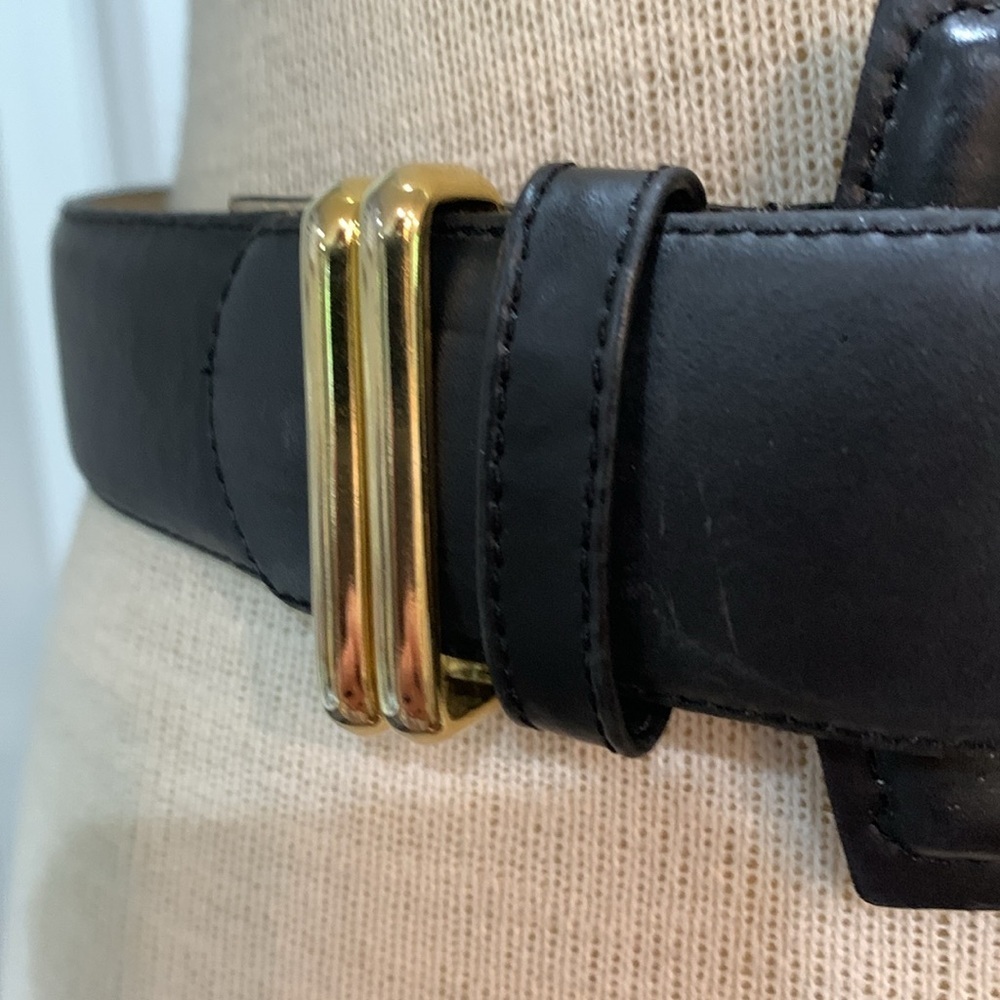 Genuine leather black wide belt with oversized buckle - Picture 2 of 6